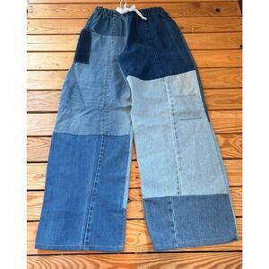 American recycled clothing NWT Women’s Drawstring patchwork jeans size S Blue Q5